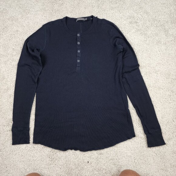 Vince Long Sleeve Henley Tee Dark Navy Size Large L Soft Cotton Casual Classic - Picture 3 of 8